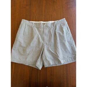 Lands' End Men's Pleated Seersucker Striped Shorts Blue White -  Size 38